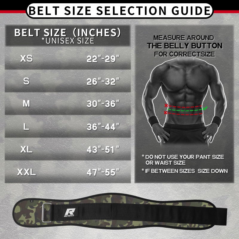 RitFit Weight Lifting Belt - Great for Squats, Lunges, Deadlift, Thrusters - Men and Women - 6 Inch Black/Camouflage - Image 3